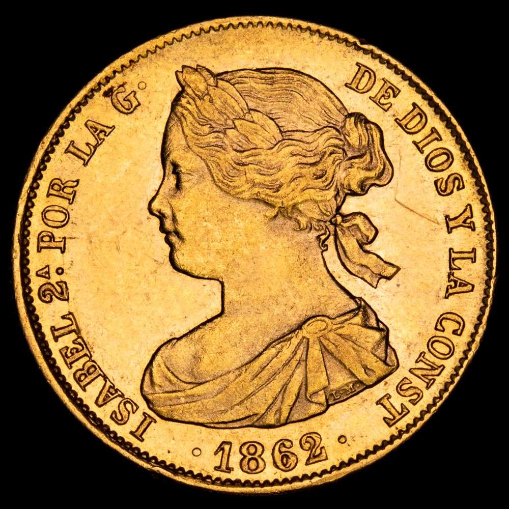Isabel II. 100 Reales (8,36 g.). Sevilla. 1862. AC-805. EBC+.
