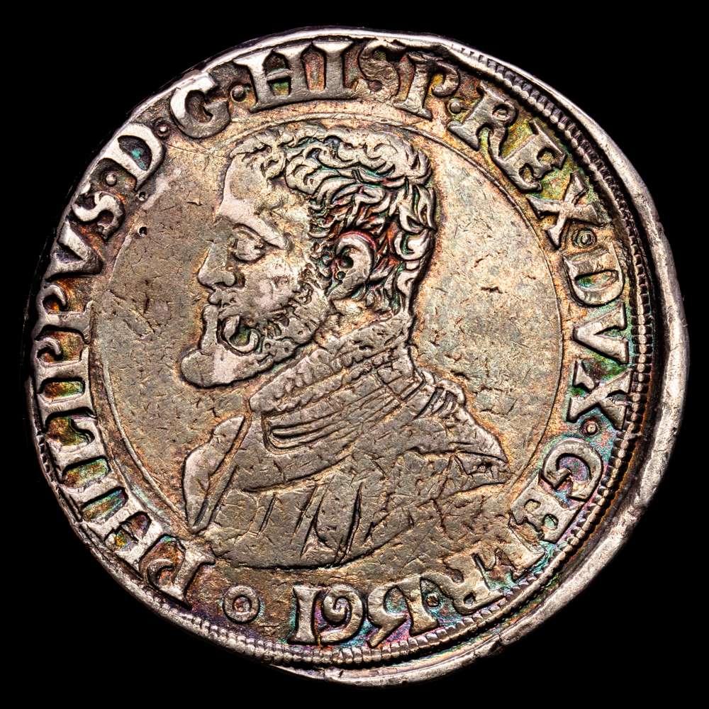 Monarquía Española – Felipe II. 1 Escudo. (33,97 g.). Nimega. 1551. VTI-1192. MBC+. Bello color arcoiris