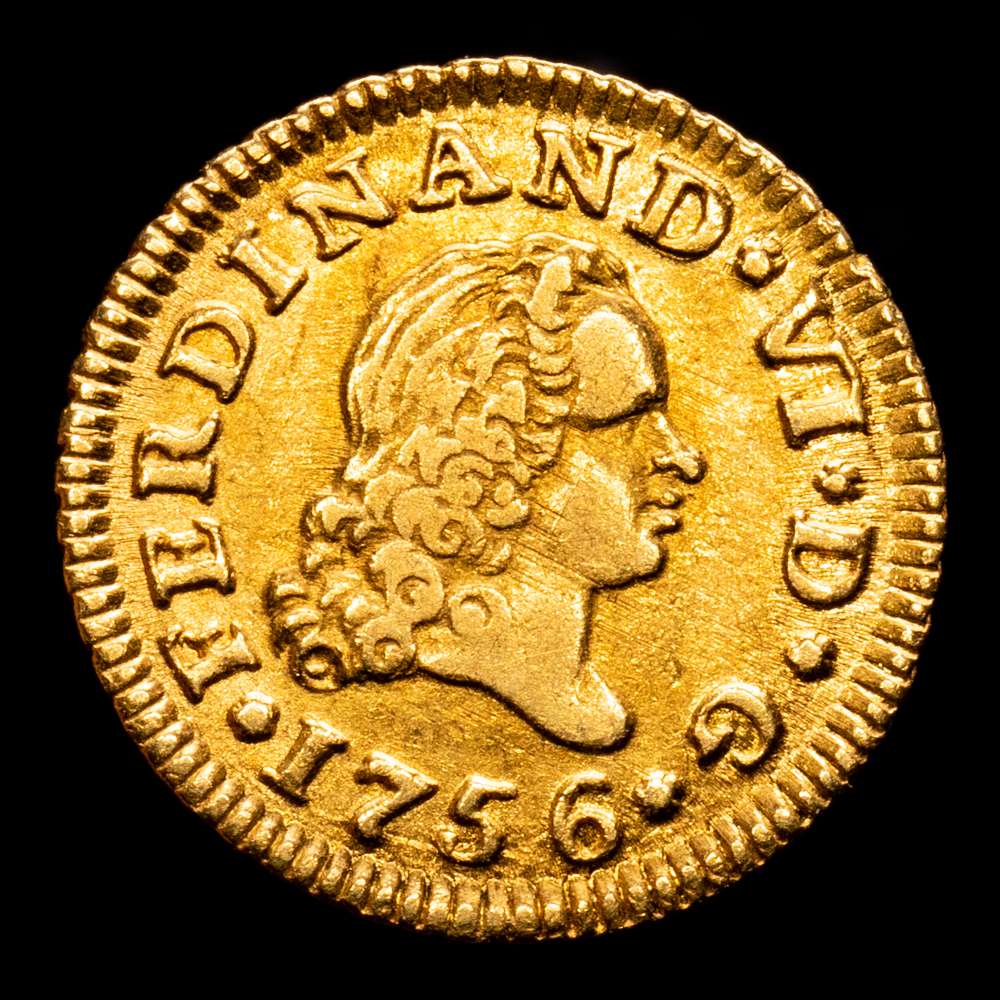 Fernando VI. 1/2 Escudo. (1,77 g.). Madrid. 1756. Ensayador J·B. Aureo y Calico-559. MBC+.