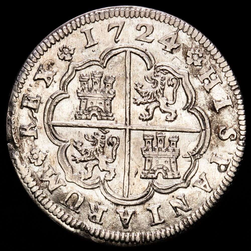 Luis I. 2 Reales. (5,75 g.). Madrid. 1724. Ensayador A. AC-21. EBC-. Escasa