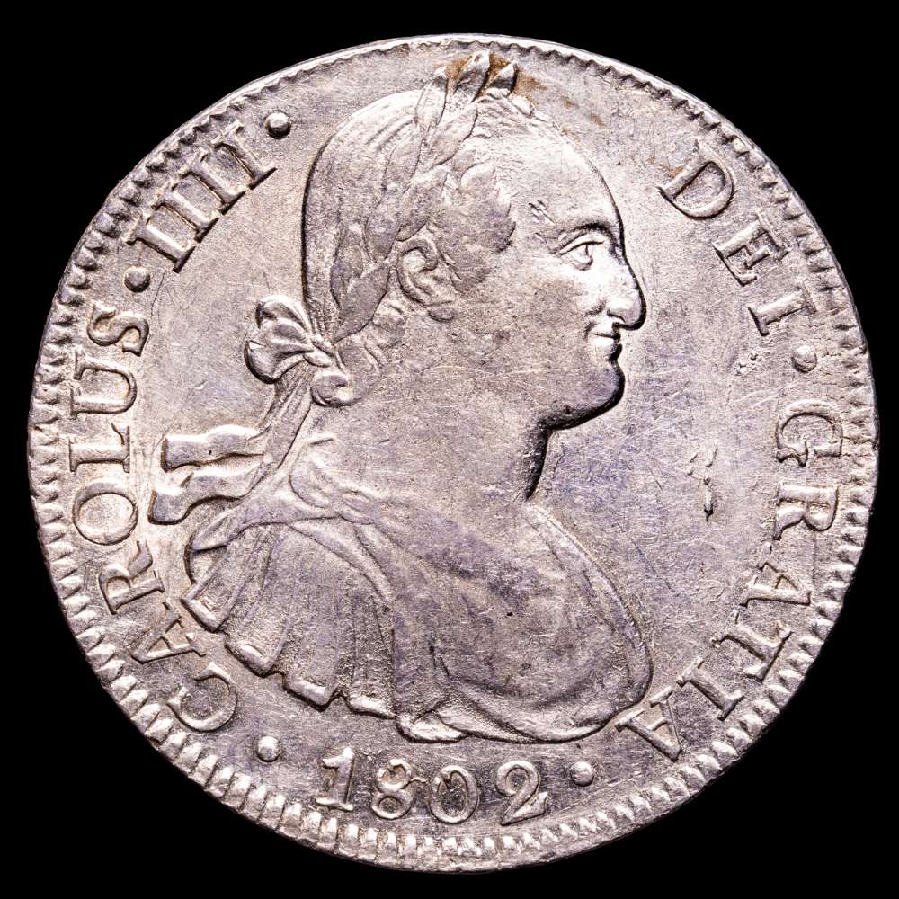 Carlos IV. 8 Reales. (26,99 g.). México. 1802. Ensayador F·T. AC-975. EBC-. Restos de brillo original.