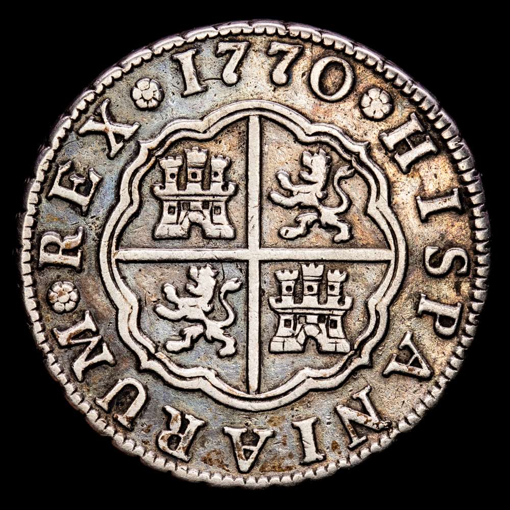 Carlos III. 2 Reales. (5,77 g.). Madrid. 1770. Ensayador P·J. Aureo y Calico-619. MBC+.