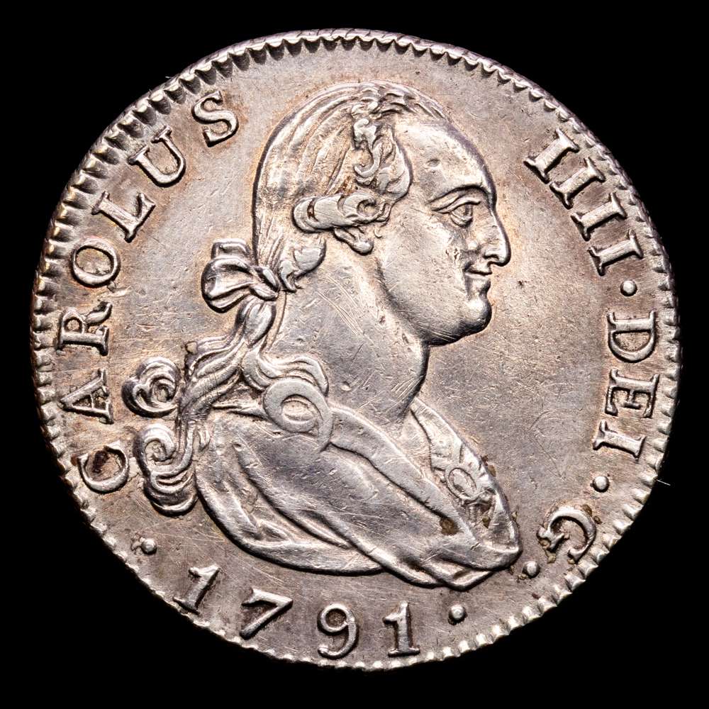 Carlos IV. 4 Reales. (13,65 g.). Madrid. 1791. Ensayador M·F. Aureo y Calico-777. EBC. Parte de brillo original. Suave tono