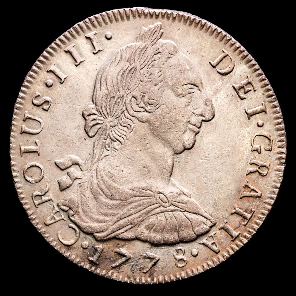 Carlos III. 8 Reales (26,92 g.). 1778. Potosí. Ensayador P·R. Aureo y Calicó – 979. EBC+. Tono .
