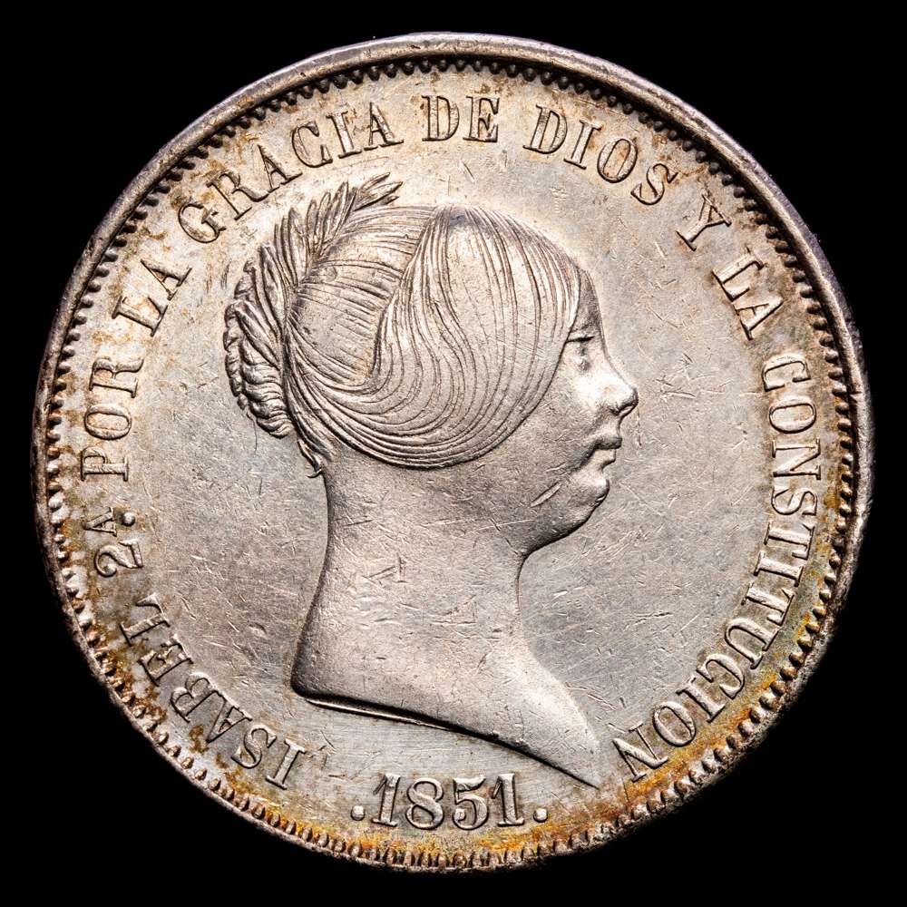 Isabel II. 20 Reales. (26,13 g.). Madrid. 1851. Aureo y Calico-593. EBC. Parte de brillo original.