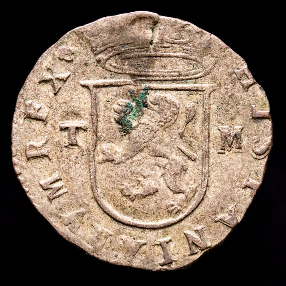 Felipe II. Cuartillo. (3,63 g.). Toledo. (1556-1598). Aureo y Calicó-81. MBC-. Castillo y león entre T y M