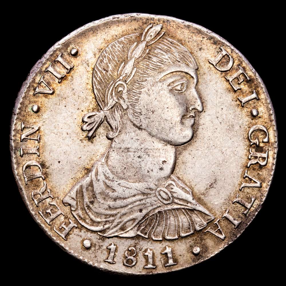 Fernando VII. 8 Reales. (27,03 g.). Lima. 1811. Ensayador J·P. Aureo y Calico-1242. EBC-. Bello tono.