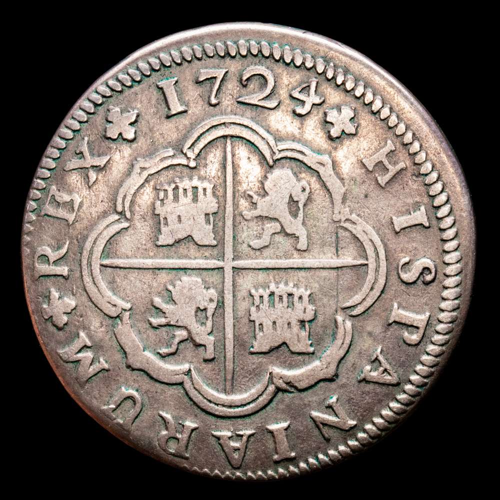 Luis I. 2 Reales. (5,76 g.). Sevilla. 1724. Ensayador J. Aureo y Calico-29. MBC+/MBC. Escasa