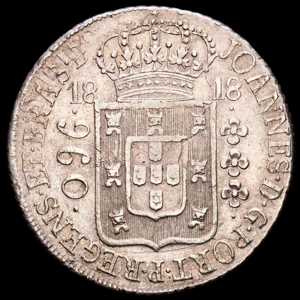 Brasil. Joannes VI. 960 Reis (26,43 g.). Rio. 1818. KM-307.3. MBC+. Acuñada sobre un 8 Reales.