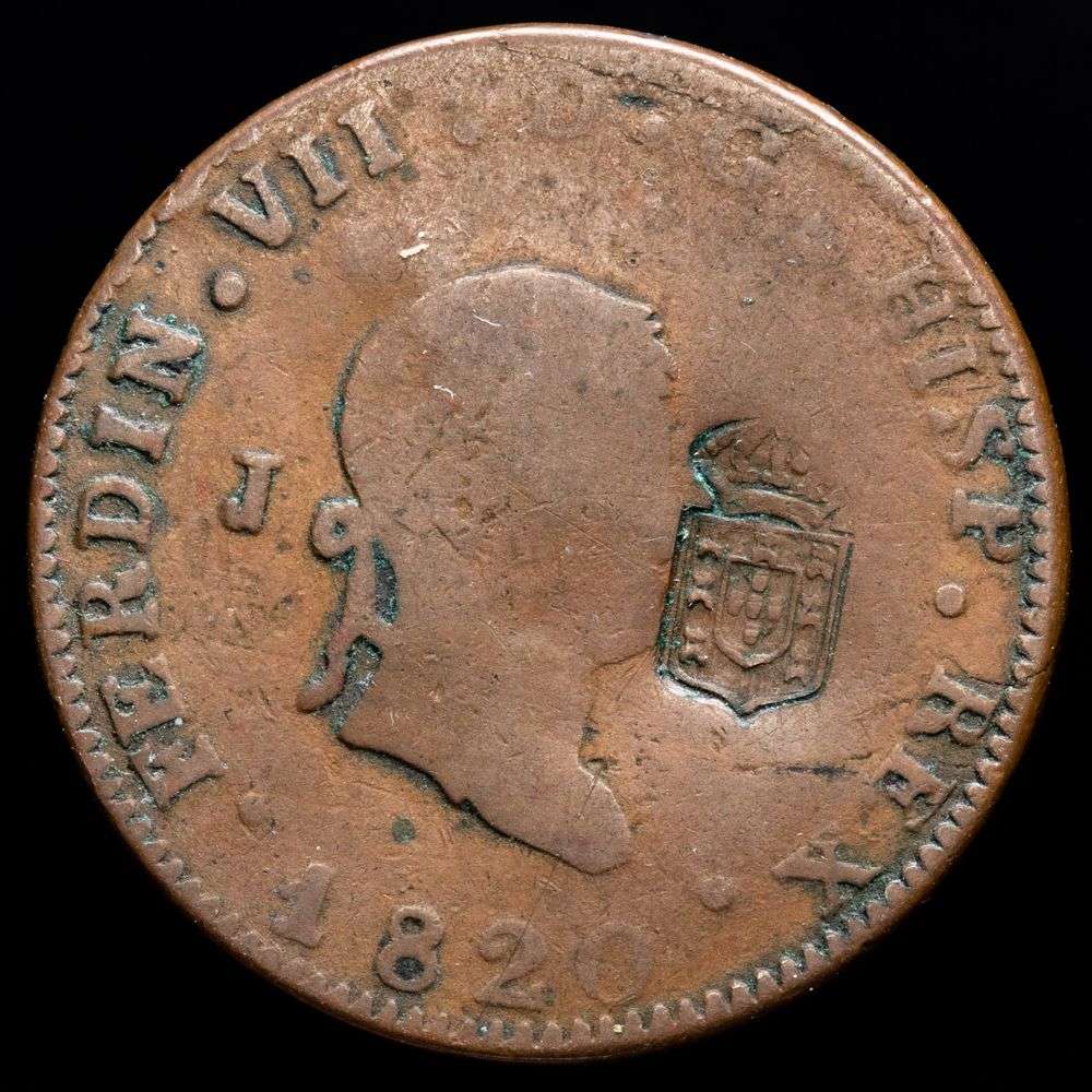 Fernando VII. 8 Maravedís. 1820 (1834). Contramarca. Escudo coronado. Rara.