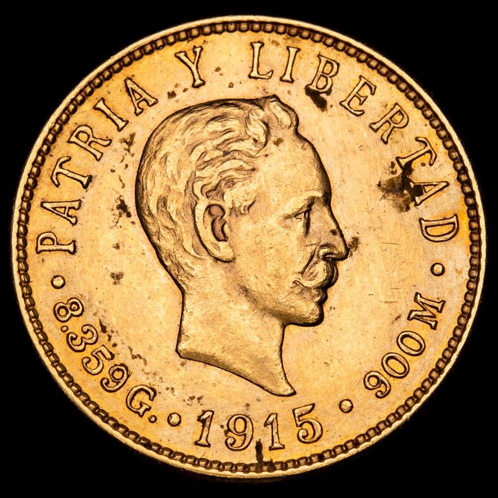 Cuba – José Marti. 5 Pesos. (8,39g.). 1915. KM-19. XF+. Oro (.900)