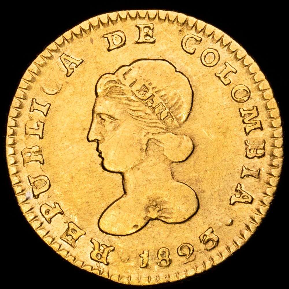 República de Colombia. 1 Escudo (3,72 g.). Popayán. 1823. Ensayador F·M. KM-81.2. MBC+. Escasa.