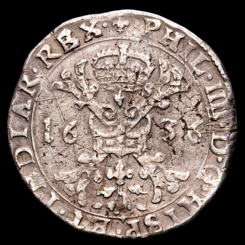 Felipe IV. Patagón. (27,71 g.). Brujas. 1636. Vicenti-1064. MBC-. 41 mm. Escasa.
