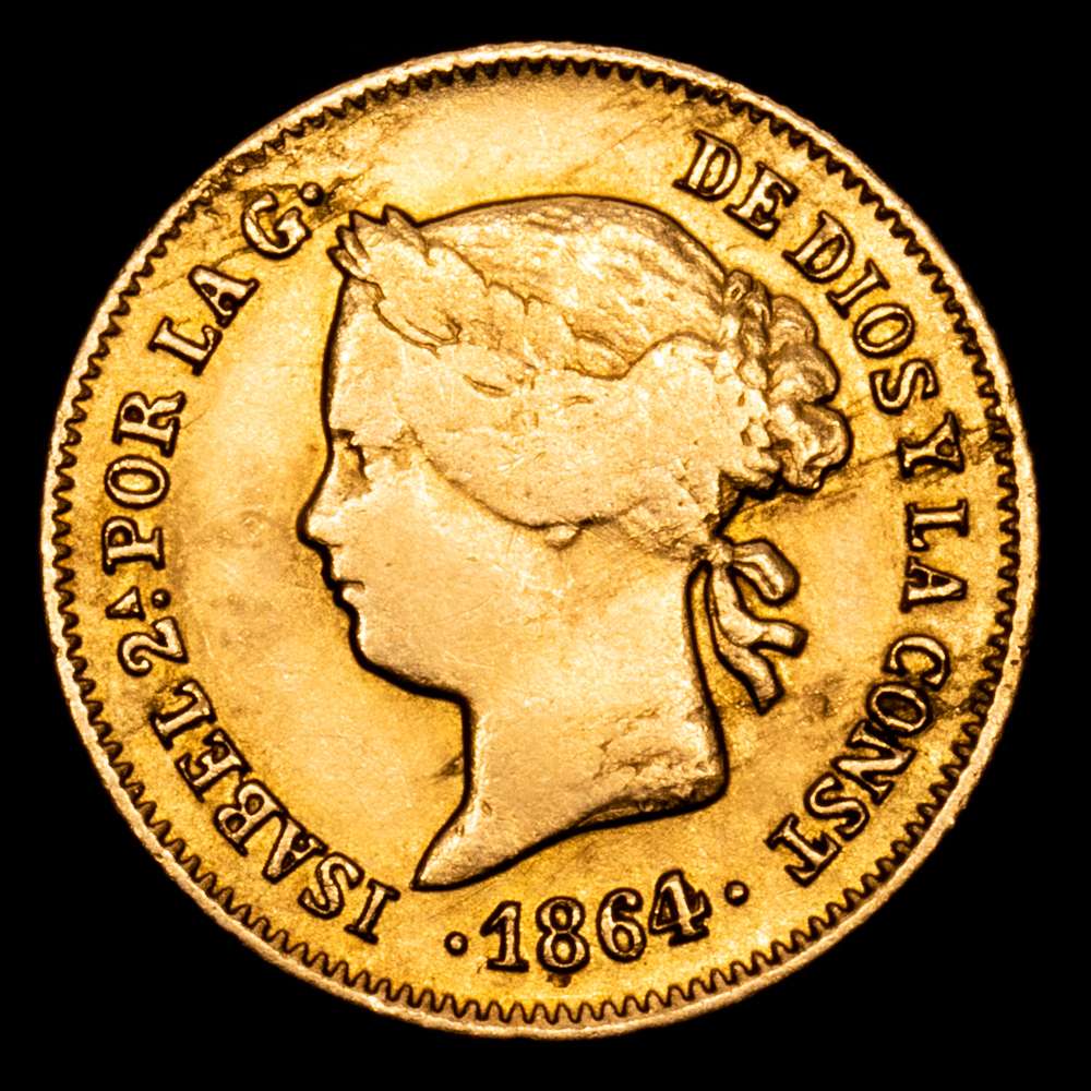 Isabel II. 1 Peso. (1,6 g.). Manila. 1864. AC-826. MBC-/MBC+.