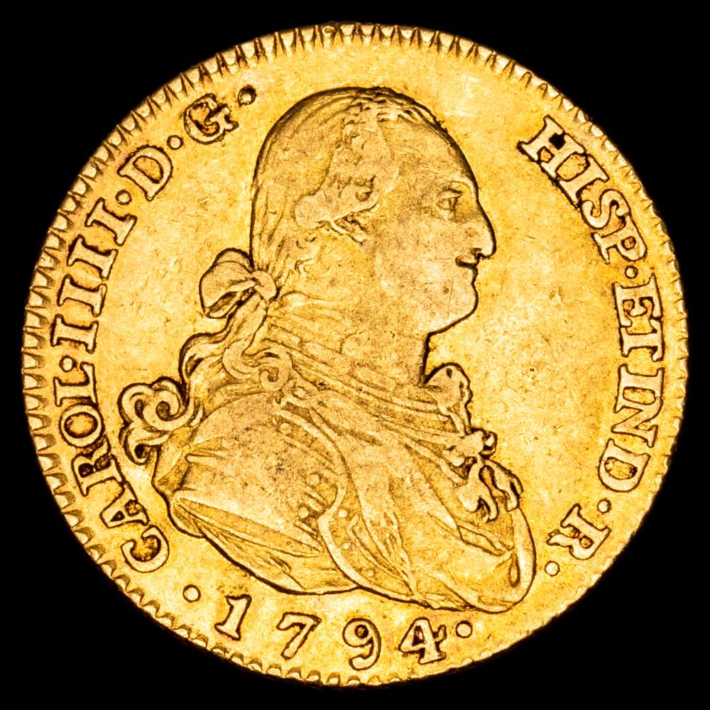 Carlos IV. 2 Escudos. (6,72 g.). Madrid. 1794. Ensayador M·F. AC-1282. MBC+.