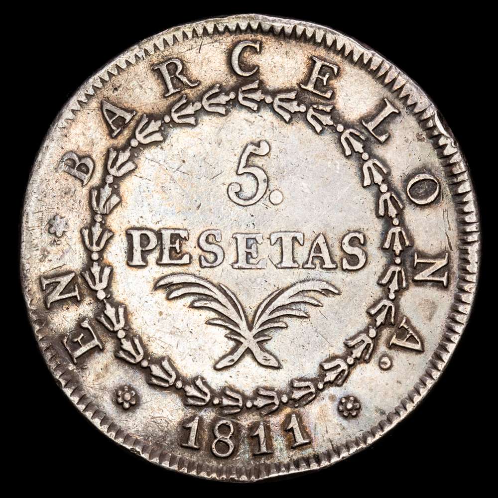 Cataluña Napoleónica. 5 Pesetas (26,80 g.). 1811. Barcelona. CA-47. MBC+