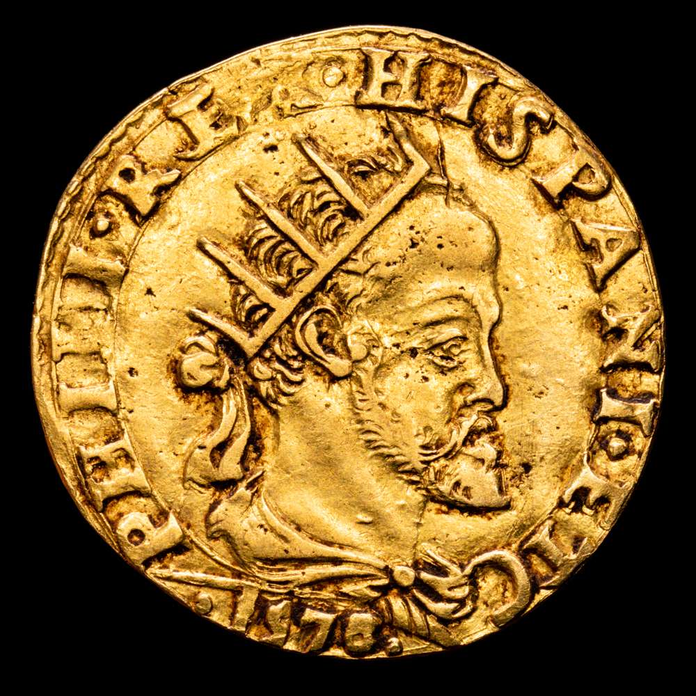Italia, Milán, Felipe II de España (1556-1598), Doppia de oro 1578, peso. 5,91g (F. 716, KM.178), MBC+ .