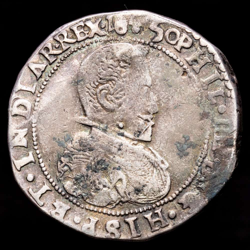 Paises Bajos – Felipe IV. 1/2 Ducatón. (16,34 g.). Brujas. 1650. VGH-328-6A. MBC-. Escasa.