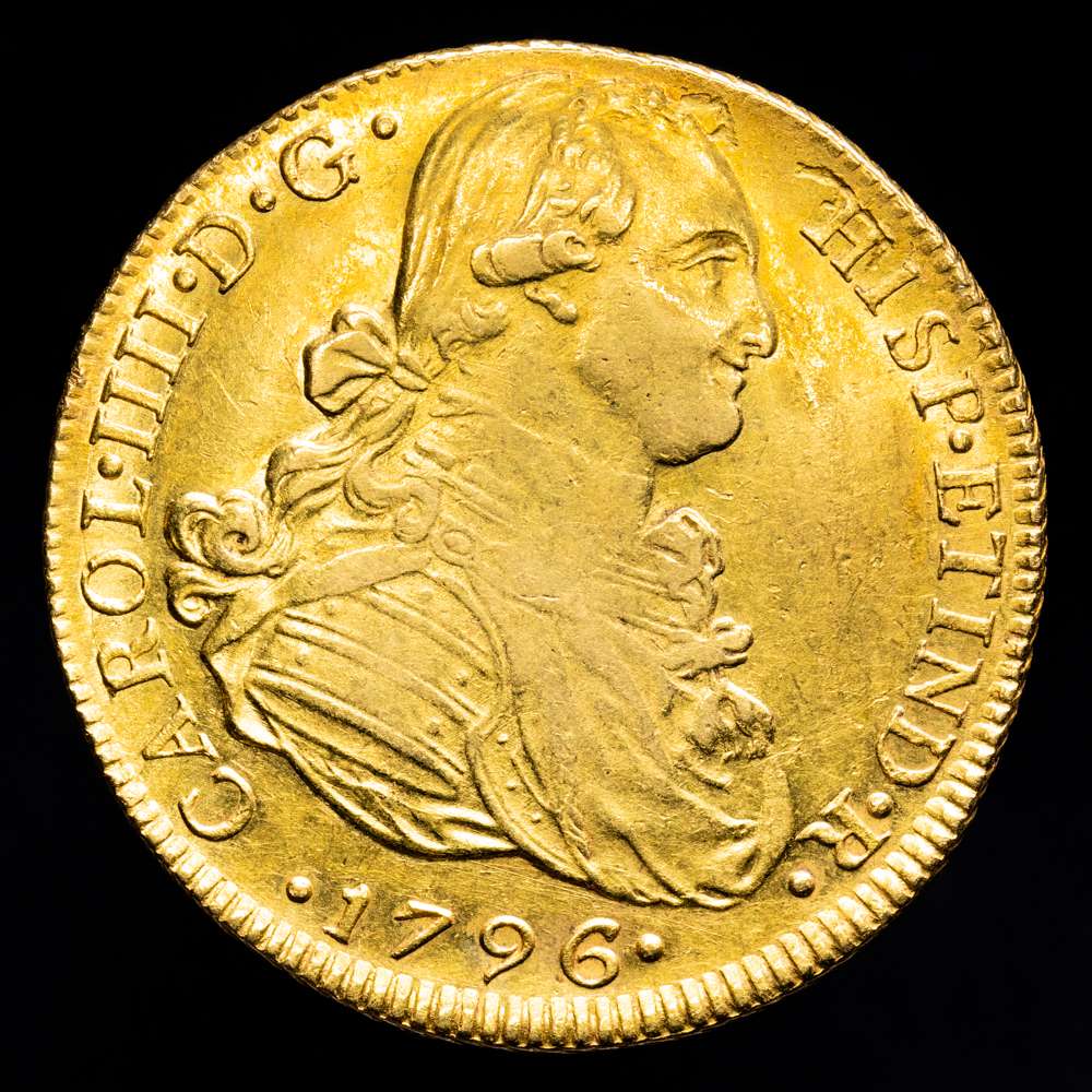 Carlos IV. 8 Escudos. (27,11 g.). Lima. 1796. Ensayador I·J. AC-1595. MBC+/EBC. Gran parte de brillo original .