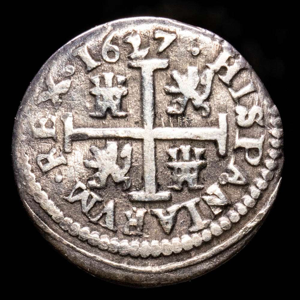 Felipe IV. 1/2 Real. (1,72 g.). Segovia. 1627. Ensayador P. Aureo y Calicó – 620. MBC+. Acueducto de dos arcos.