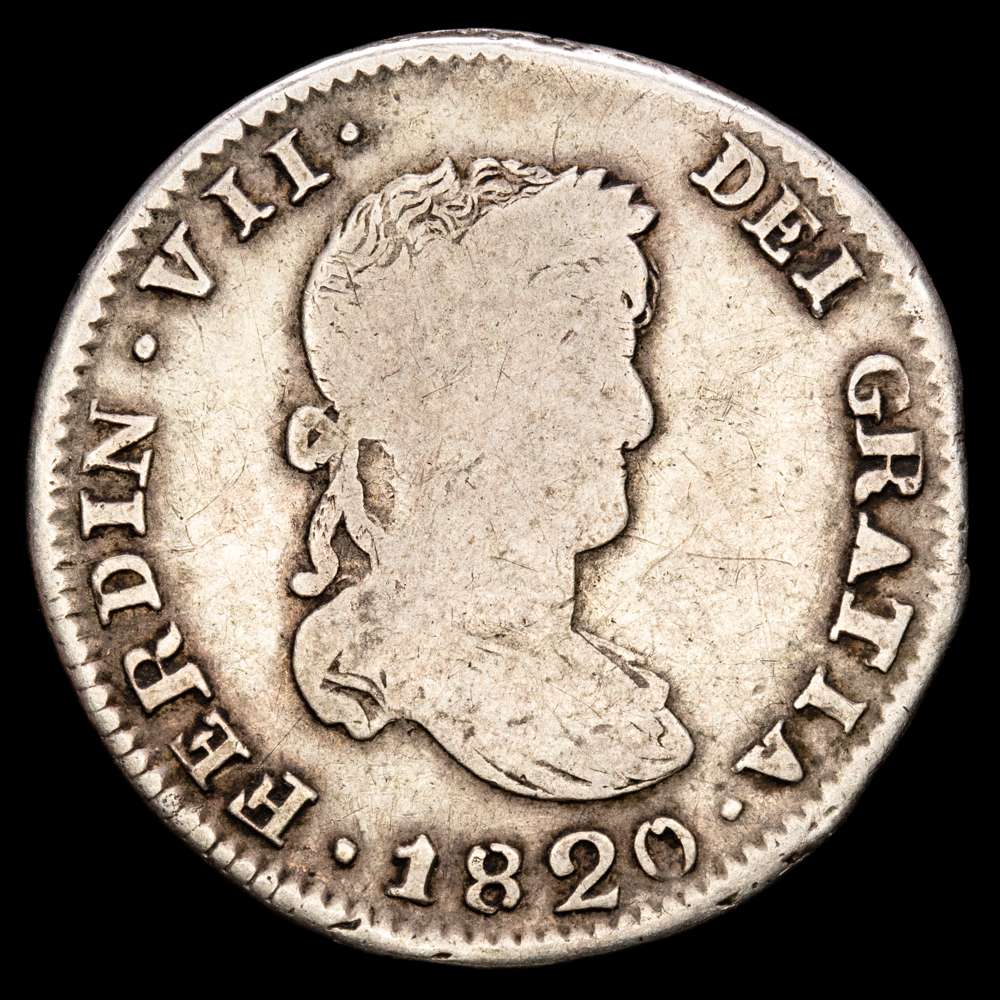 Fernando VII. 2 Reales. (5,32g.). Zacatecas. 1820. Ensayador A·G. AC-1011. MBC-.