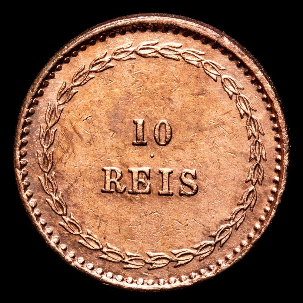 India – D. Luis I. 10 Reis (6,38 g.). Bombain. 1871. KM-303. XF. Rara.