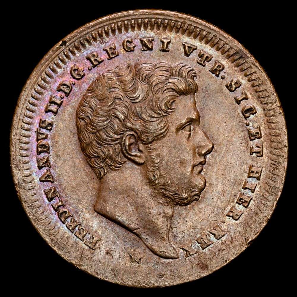Italia – Fernando II. 2 Tornesi (6,50 g.). Nápoles. 1843. MIR-582/3. UNC-.