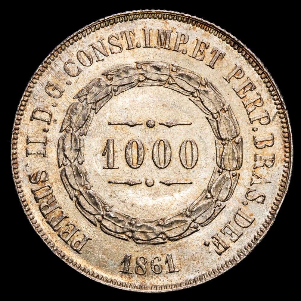 Brasil – Pedro II. 1000 Reis (12,71 g.). 1861. KM-465. SC.