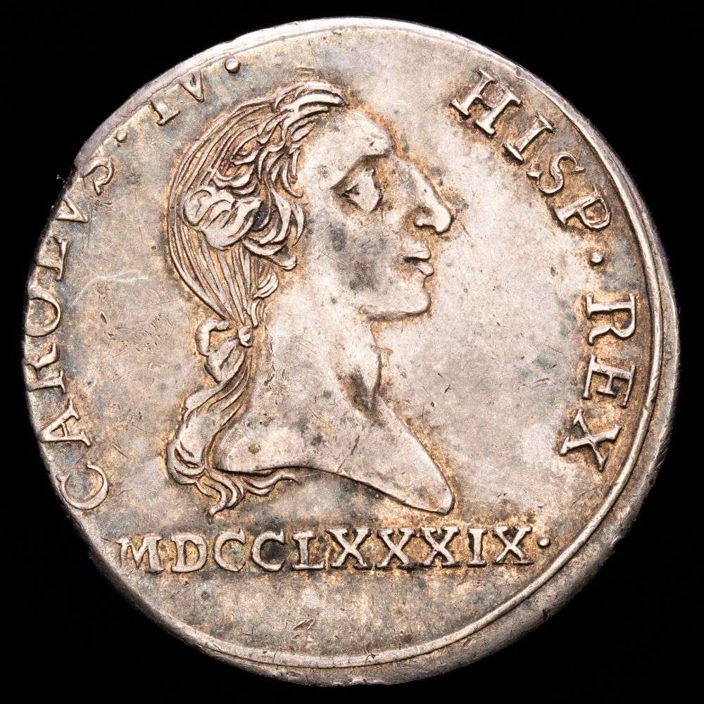 Carlos IV. Módulo 4 Reales (7,56 g.). Barcelona. 1789. VQ-13073. MBC+. Medalla de Proclamación.