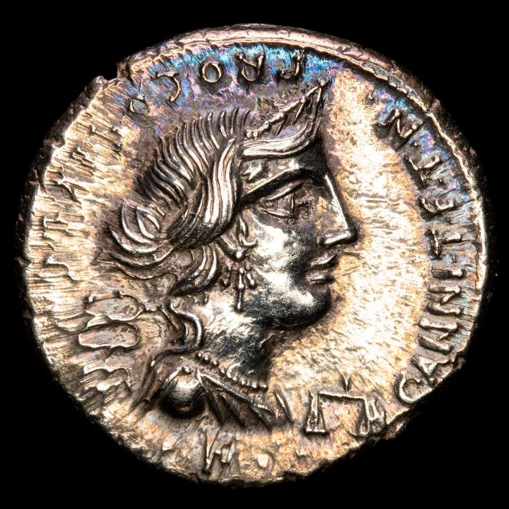 C. Annius T. f. T. n. and L. Fabius Hispaniensis. Denarius. North Italy or Spain, 82-81 BC. (3,78 gr)C ANNI T F T N PRO COS EX S C, diademed and draped female bust right, winged caduceus beh