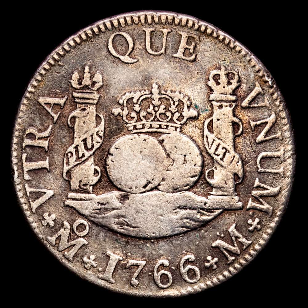 Carlos III. 2 Reales. (6,63 g.). México. 1766. Ensayador M. Aureo y Calico-650. MBC/MBC-.