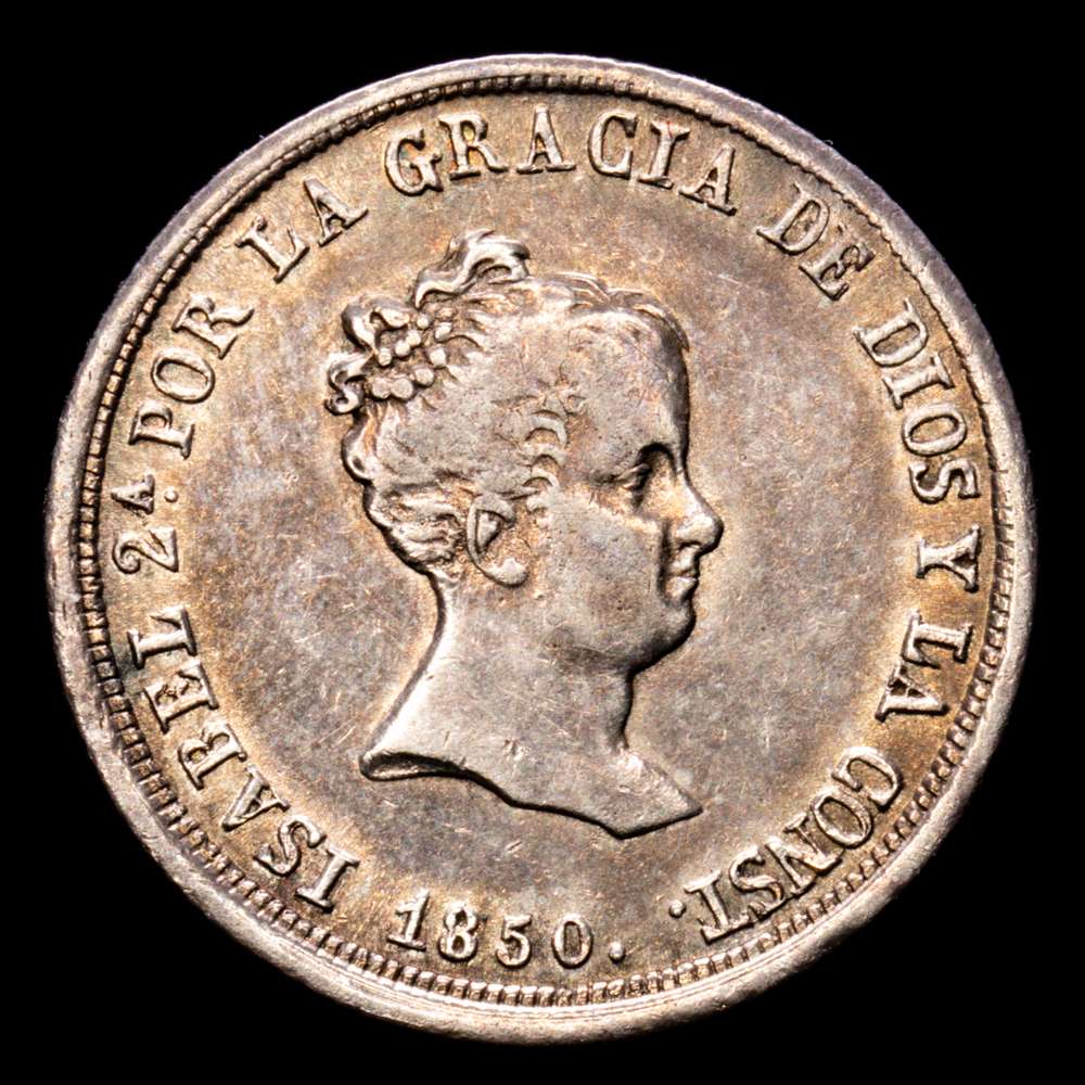 Isabel II (1833-1868). 2 reales. 1850. Sevilla. RD. (Cal-386). Ag. 2,48 g. MBC+.