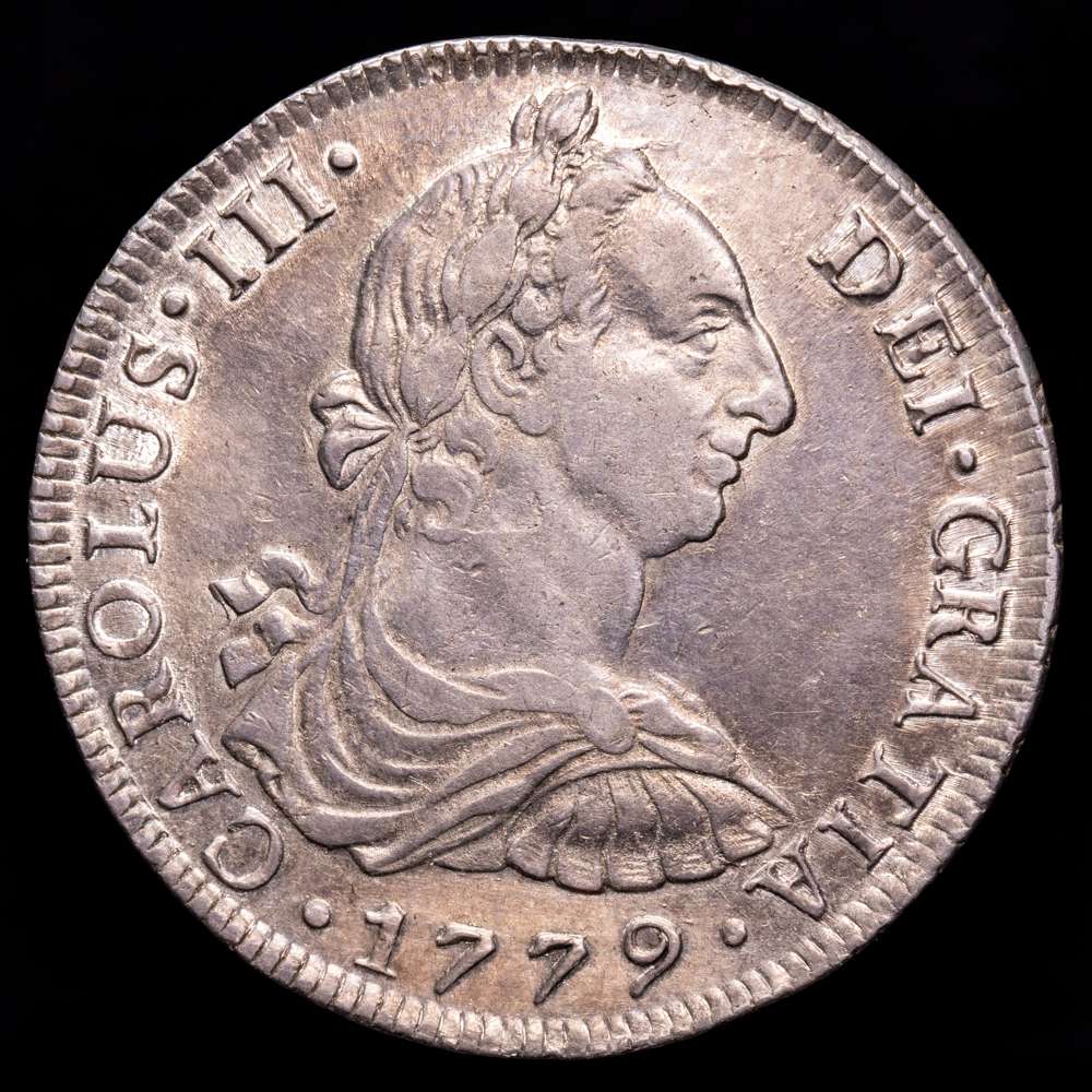 Carlos III. 8 Reales. (26,91 g.). Lima. 1779. Ensayador M·J. AC-1045. EBC/EBC+. Parte de brillo original. Tono