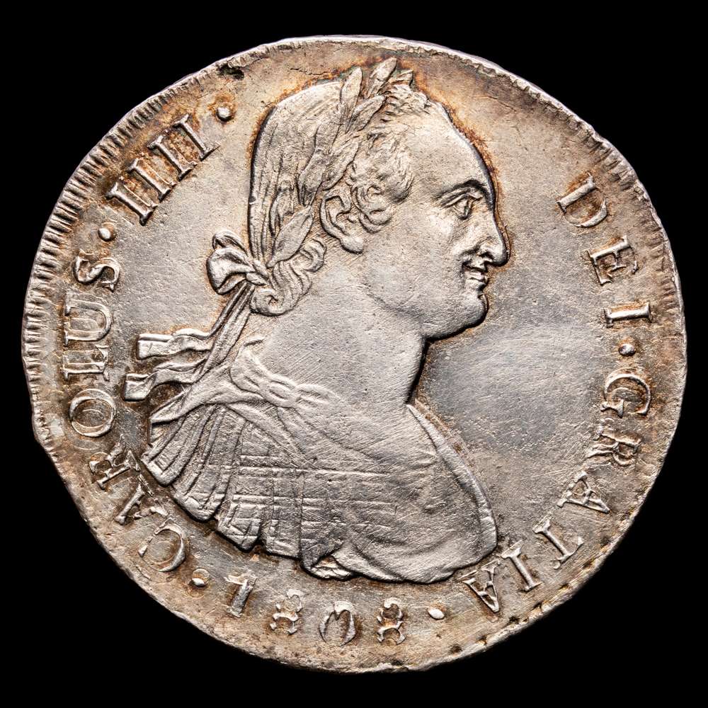 Carlos IV. 8 Reales. (27,06 g.). Lima. 1808. Ensayador J·P. Aureo y Calico-928. EBC. Ligera oxidación en reverso