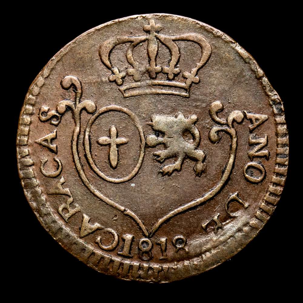 Fernando VII. 1/4 Real. (2.66 g.). Venezuela. 1818. Aureo y Calicó-68. MBC+. Escasa