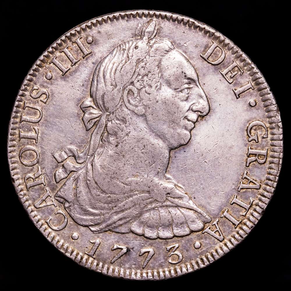 Carlos III. 8 Reales. (27,01 g.). México. 1773. Ensayador F·M. AC-1107. MBC+. Parte de brillo original.
