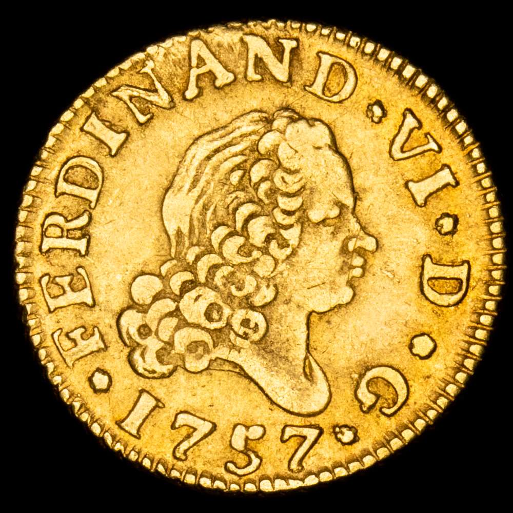 Fernando VI. 1/2 Escudo. (1,74g.). Madrid. 1757. Ensayador J·B. AC-561. MBC+.