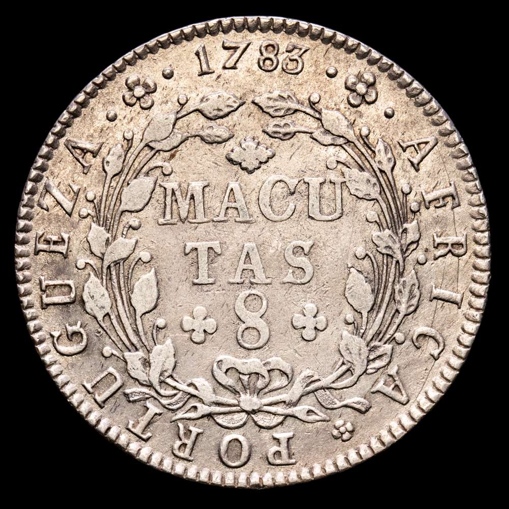 Africa Portuguesa – D. Maria I y Pedro III. 8 Macutas. (11,54 g.). Angola. 1783. KM-23. MBC+. Mintage 30000 pcs.