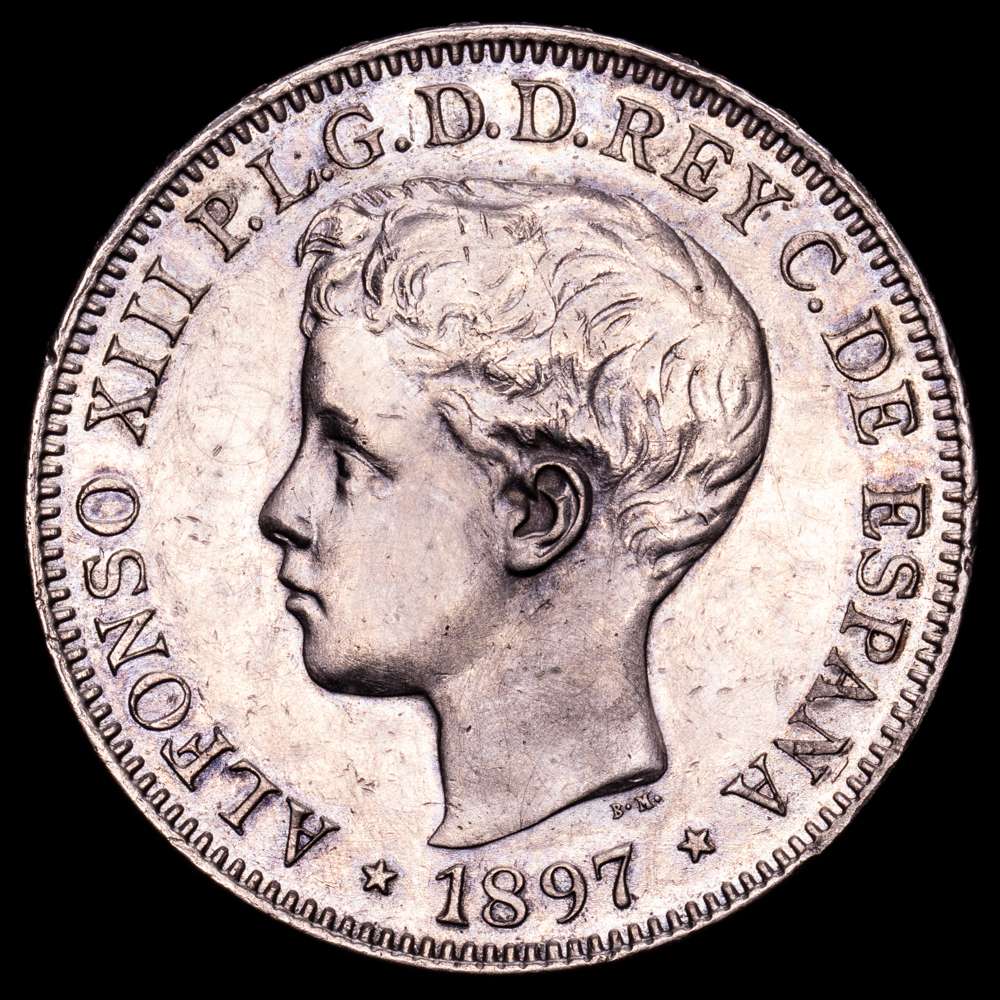 Alfonso XIII. 1 Peso. (25,19 g.). Manila (Filipinas). 1897. Ensayador SG·V. AC-112. EBC.