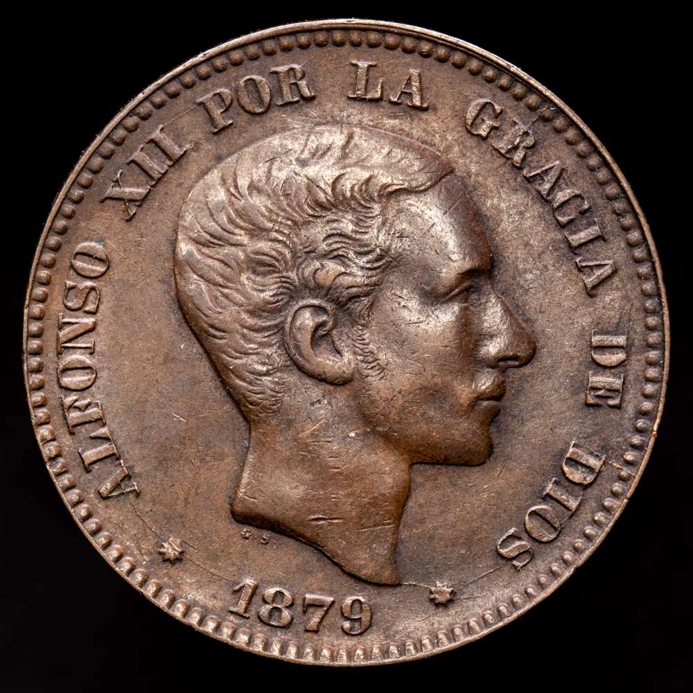 Alfonso XII. 10 Céntimos. (10,01 g.). Barcelona. 1879. O·M. AC-10. MBC+.