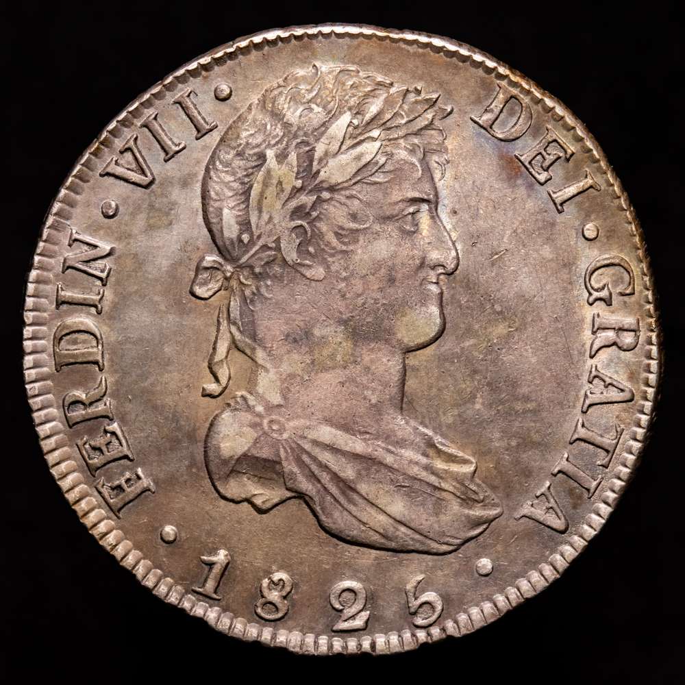 Fernando VII. 8 Reales. (27,02 g.). Potosí. 1825. J·L. AC-1394. MBC+. Preciosa pátina irisada