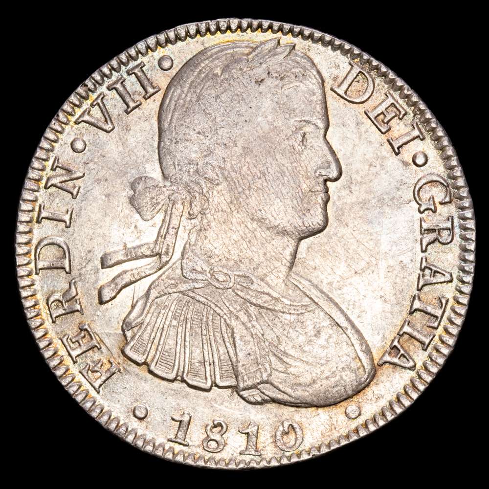 Fernando VII. 8  Reales ( 27,01 g.). 1810.  México. Ensayador H·J. AC-1314. XF-. Busto imaginario.