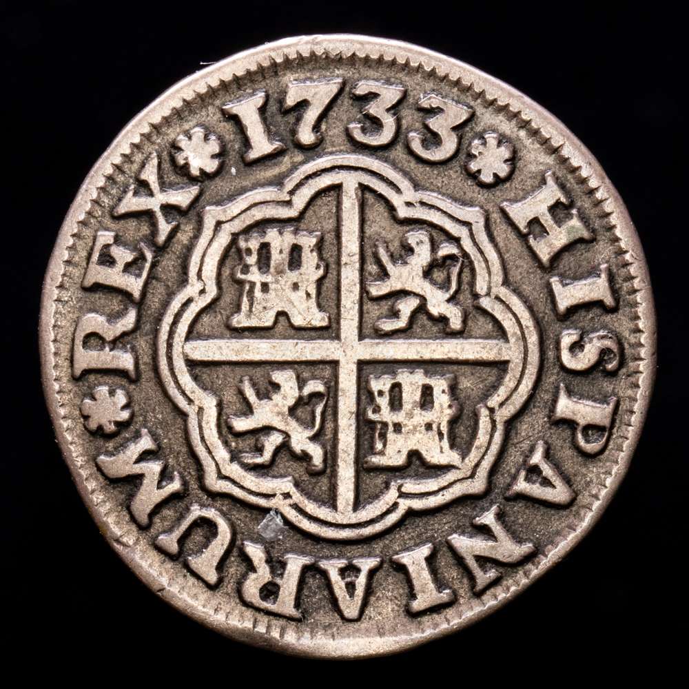 Felipe V. 1 Real. (2.76 g.). Sevilla. 1733. Ensayador P·A. Aureo y Calicó-657. MBC.