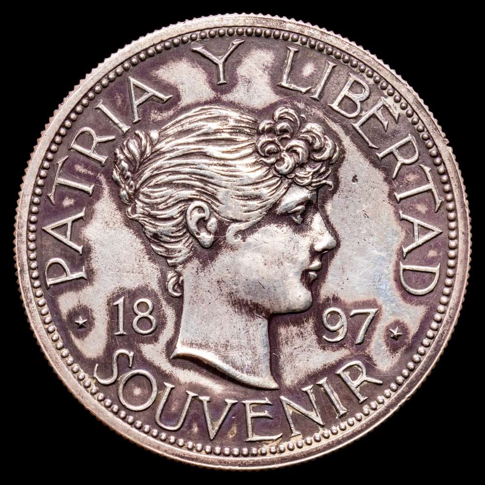 Cuba. 1 Peso Souvenir. (22,44 g.). Cuba. 1897. KM-M2. XF. Bonita pátina.