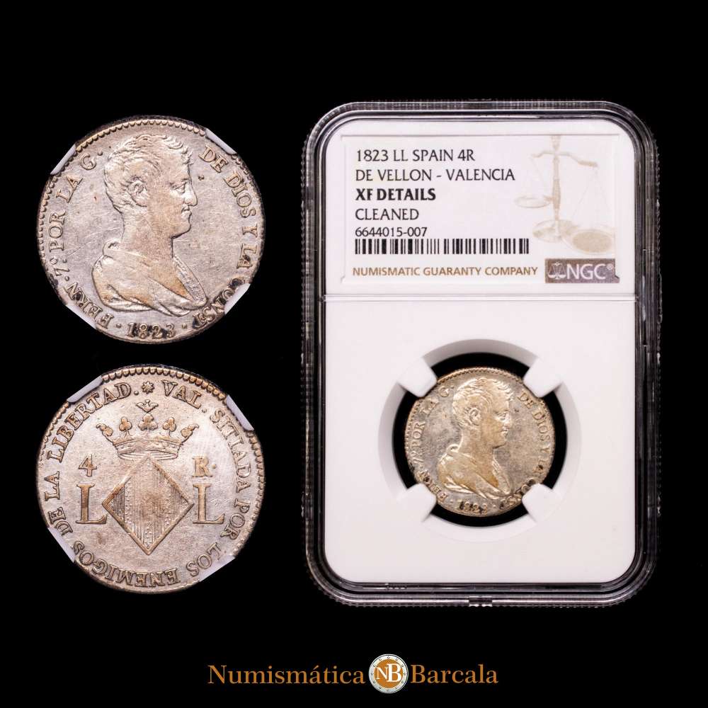 Fernando VII. 4 Reales.  Valencia. 1823. LL. (AC. 994). NGC XF Details.