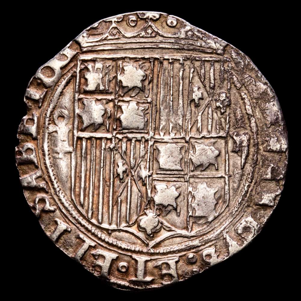 Fernando e Isabel (1474-1504). 2 reales. Toledo. (Cal-526). Ag. 6,57 g. Escudo entre T – II. MBC+