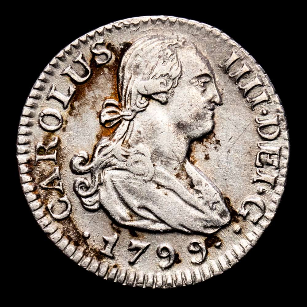 Carlos IV. 1/2 Real. (1,37 g.). Madrid. 1799. Ensayador M·F. Aureo y Calico-261. MBC+.