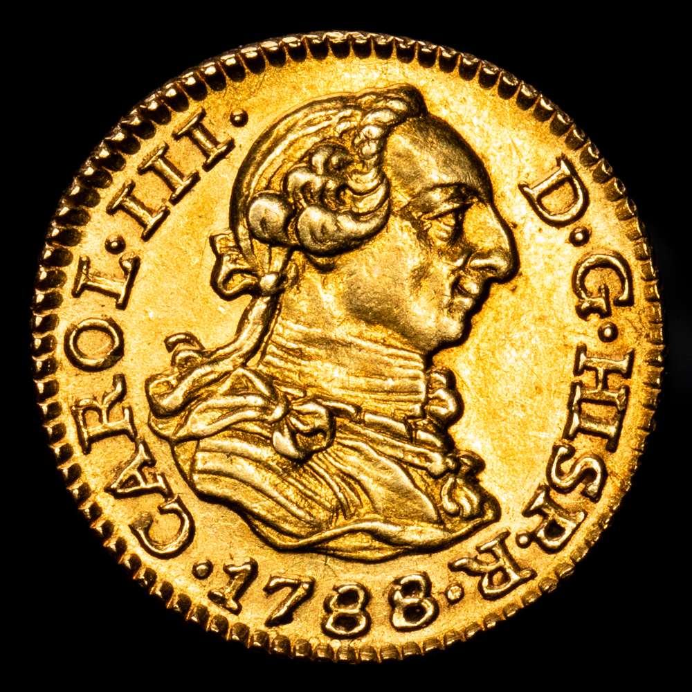 Carlos III. 1/2 Escudo. (1,75 g.). Madrid. 1788. M. AC-1286. EBC+/SC-. Parte de brillo original. Bella.