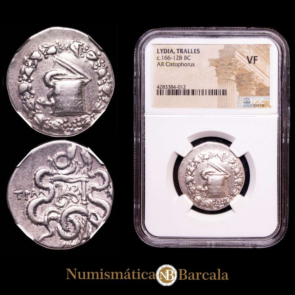 Lydia. Tralles. Cistoforo. Siglos II-I a.C. 155-145 a.C. Serie Kleiner-Noe 21. Encapsulada por la NGC VF.