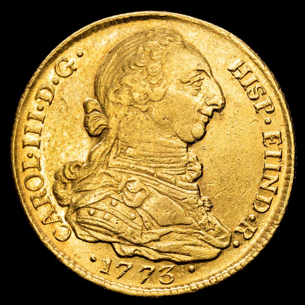 Carlos III. 4 Escudos. (13,48 g.). Popayán. 1773. J·J. AC-1834. EBC-. Rara así. Único año de este ensayador